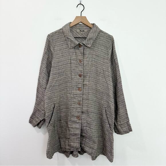 Flax 100% Linen Swing Chore Jacket Long Sleeve Button Front size Medium - Picture 1 of 7